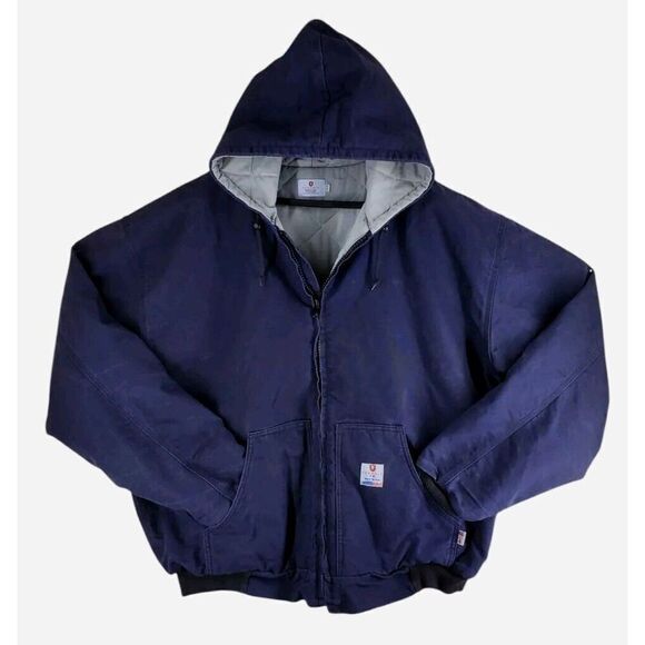 Tyndale FR Heavyweight Jacket Hooded Mens 3XL Navy Blue Canvas Thinsulate USA - Picture 1 of 14